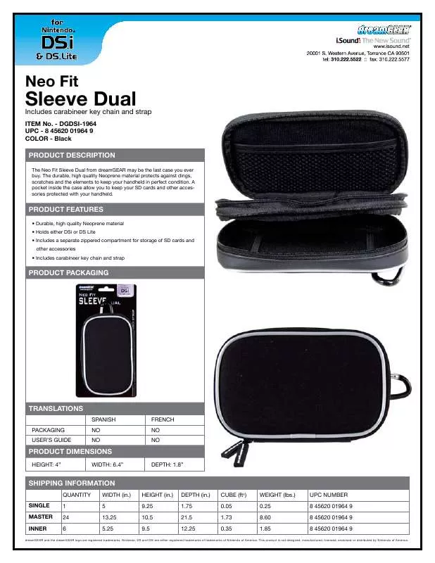 Mode d'emploi DREAMGEAR NEO FIT SLEEVE DUAL