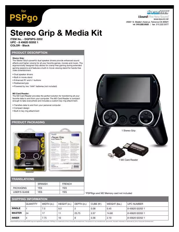 Mode d'emploi DREAMGEAR STEREO GRIP AND MEDIA KIT