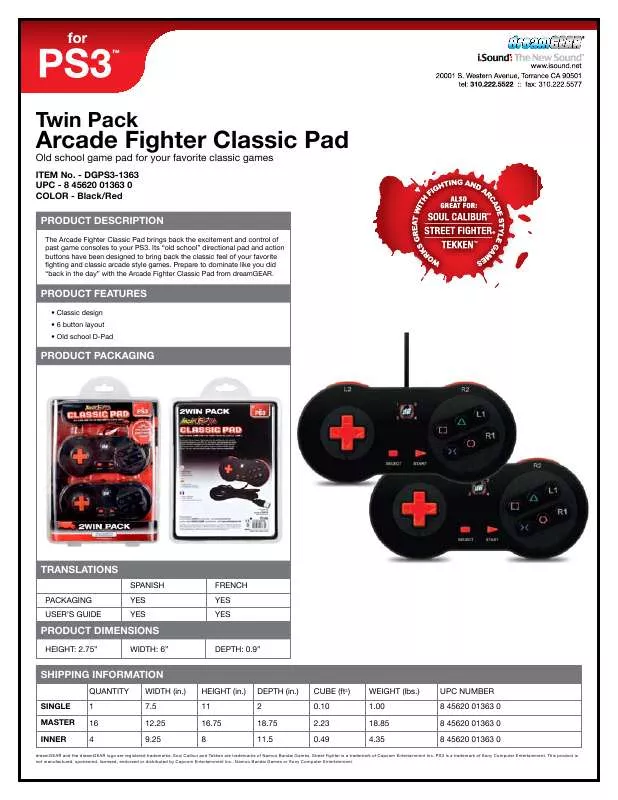 Mode d'emploi DREAMGEAR TWIN PACK ARCADE FIGHTER CLASSIC PAD