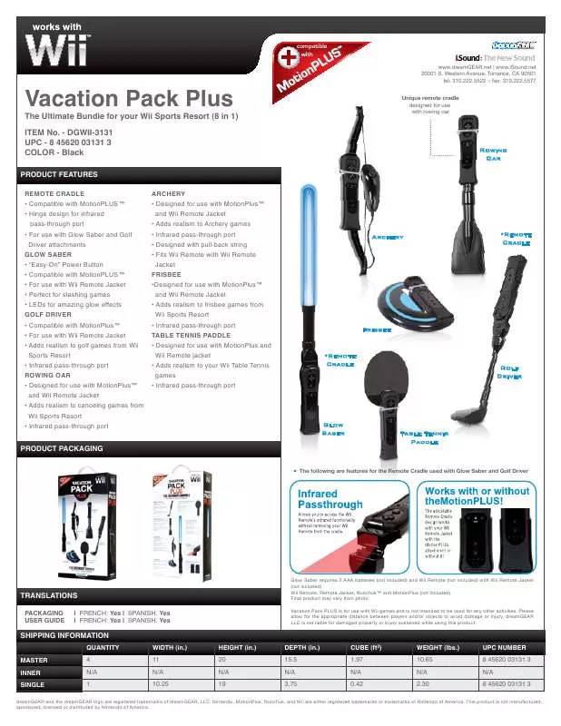 Mode d'emploi DREAMGEAR VACATION PACK PLUS