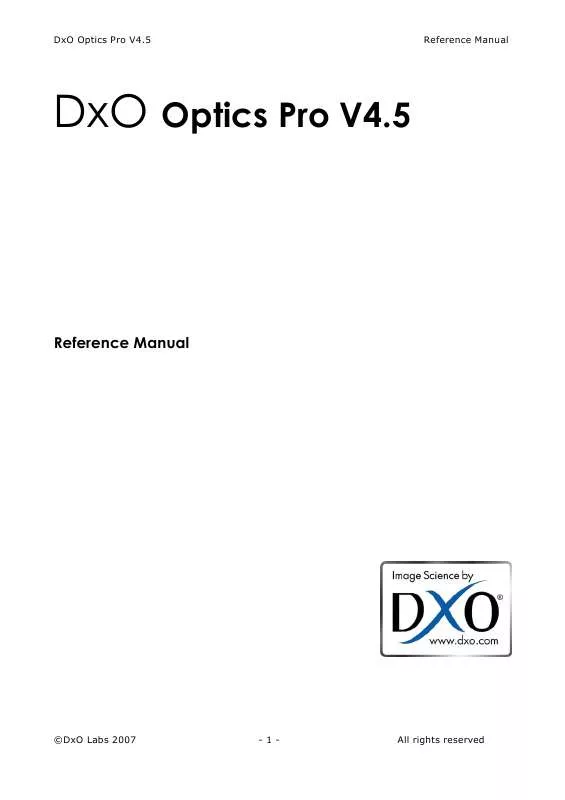 Mode d'emploi DXO OPTICS PRO V4.5