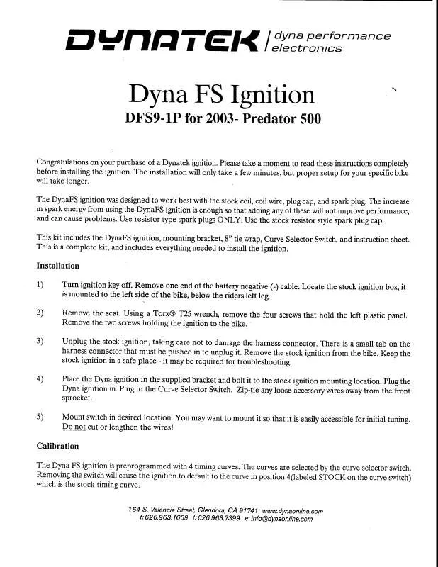 Mode d'emploi DYNATEK DFS9-1P