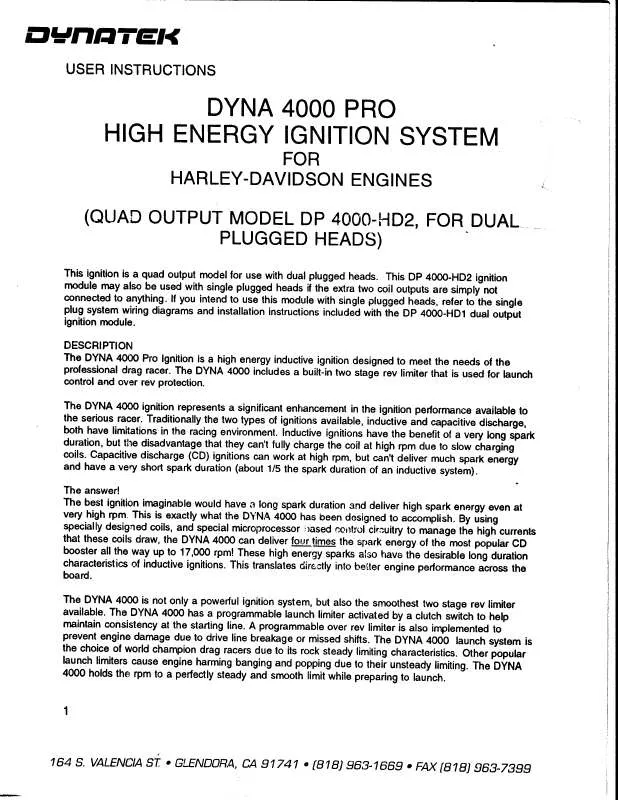 Mode d'emploi DYNATEK DP4000-HD2