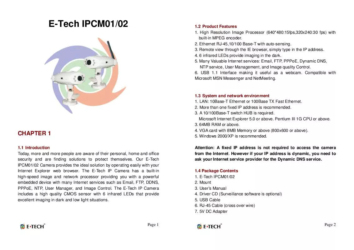 Mode d'emploi E-TECH IPCM01