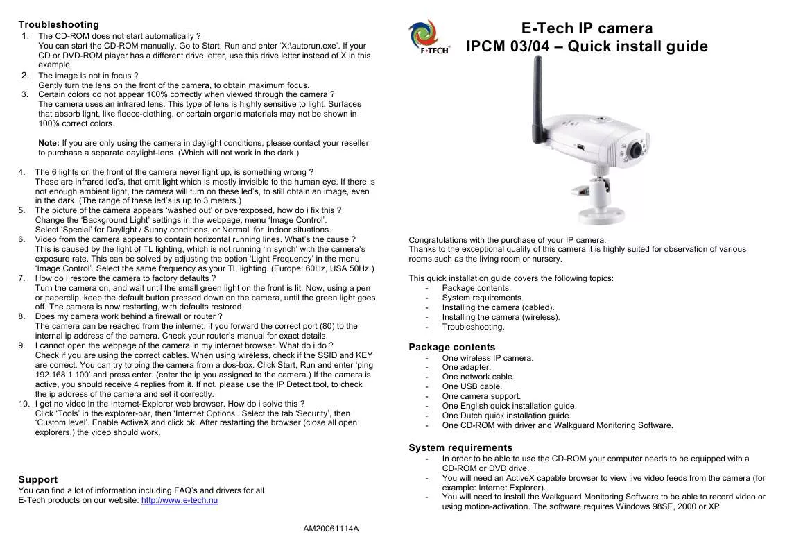 Mode d'emploi E-TECH IPCM03