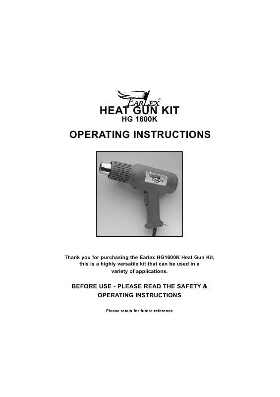 Mode d'emploi EARLEX HEAT GUN KIT HG 1600K