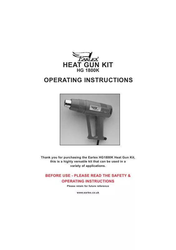 Mode d'emploi EARLEX HEAT GUN KIT HG 1800K