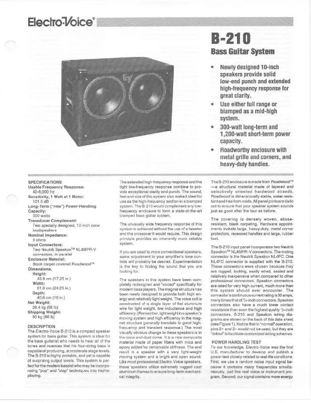 Mode d'emploi ELECTRO-VOICE B-210