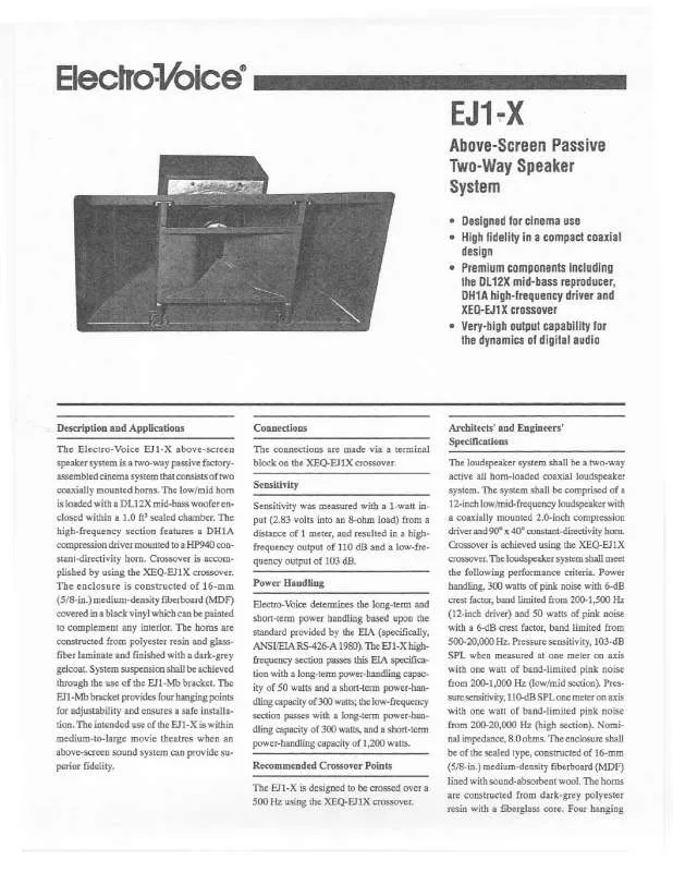Mode d'emploi ELECTRO-VOICE EJ1-X