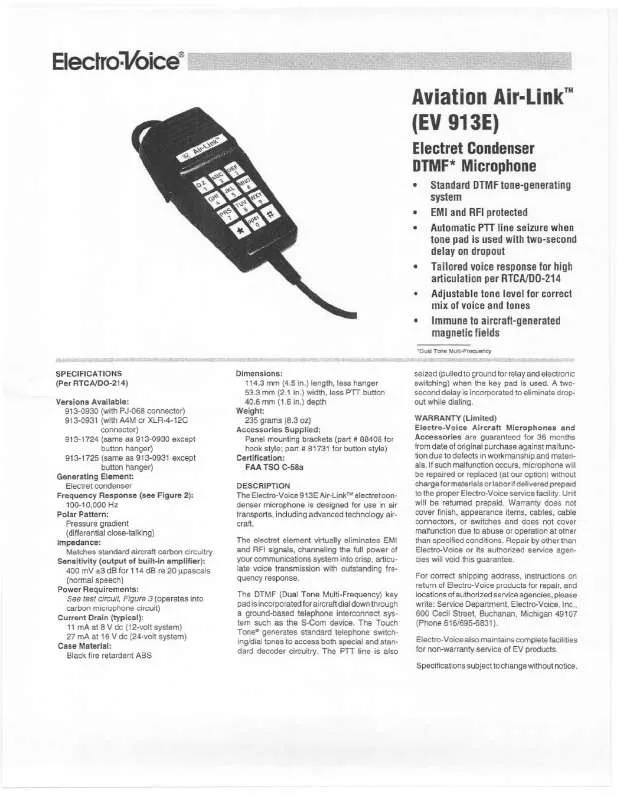 Mode d'emploi ELECTRO-VOICE EV 913E