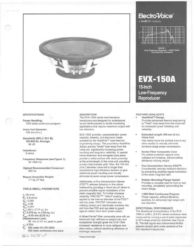 Mode d'emploi ELECTRO-VOICE EVX-150A
