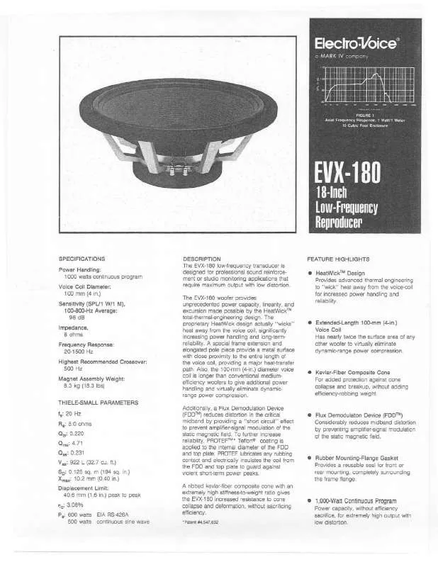 Mode d'emploi ELECTRO-VOICE EVX-180