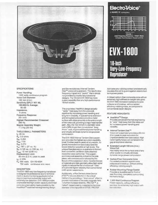 Mode d'emploi ELECTRO-VOICE EVX-1800