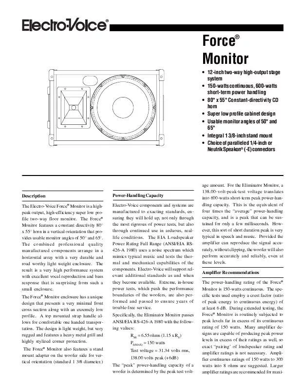 Mode d'emploi ELECTRO-VOICE FORCE MONITOR
