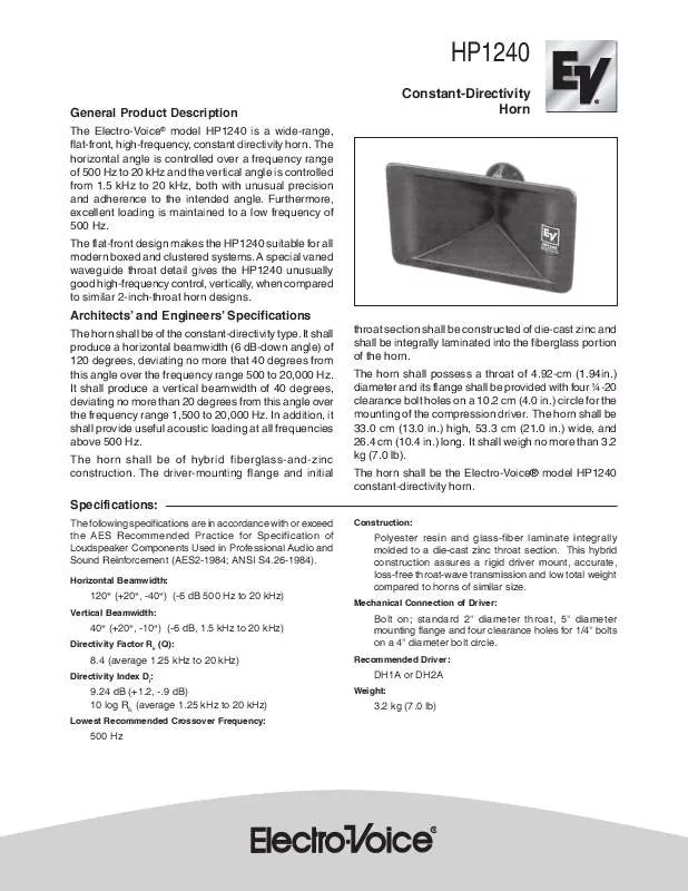 Mode d'emploi ELECTRO-VOICE HP1240