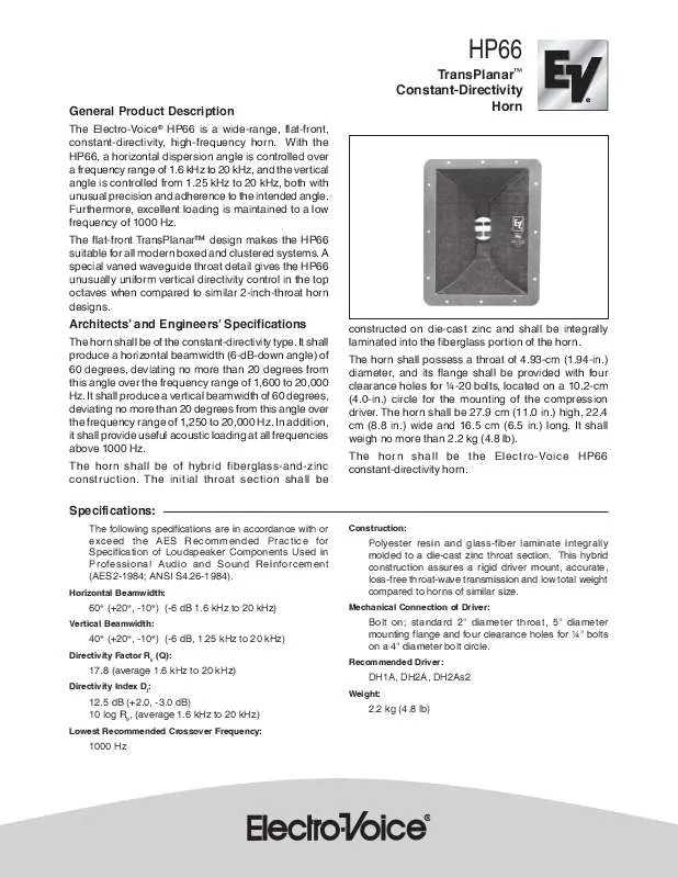 Mode d'emploi ELECTRO-VOICE HP66 EDS