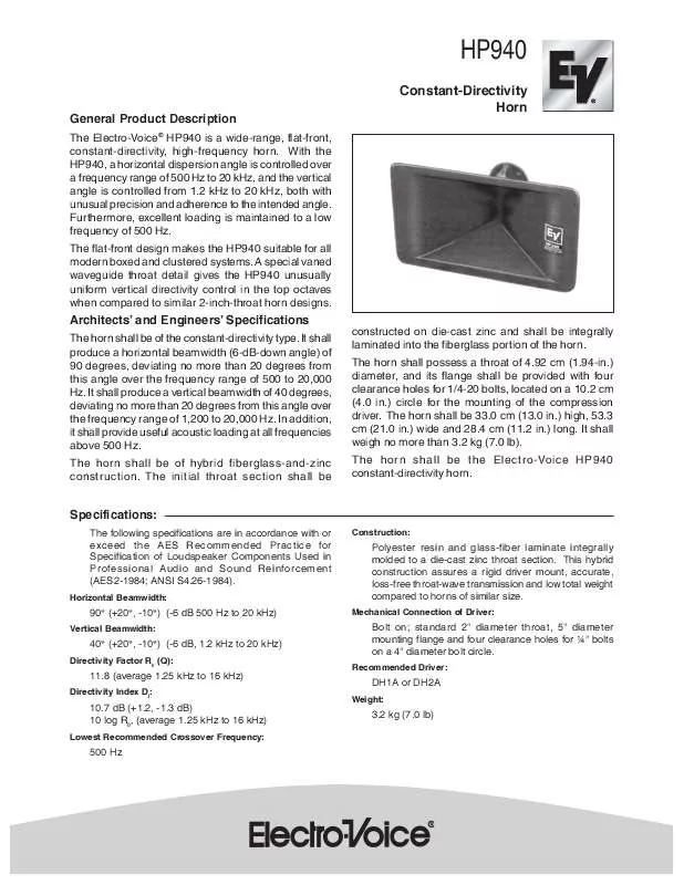 Mode d'emploi ELECTRO-VOICE HP940 EDS