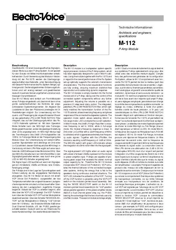 Mode d'emploi ELECTRO-VOICE M112