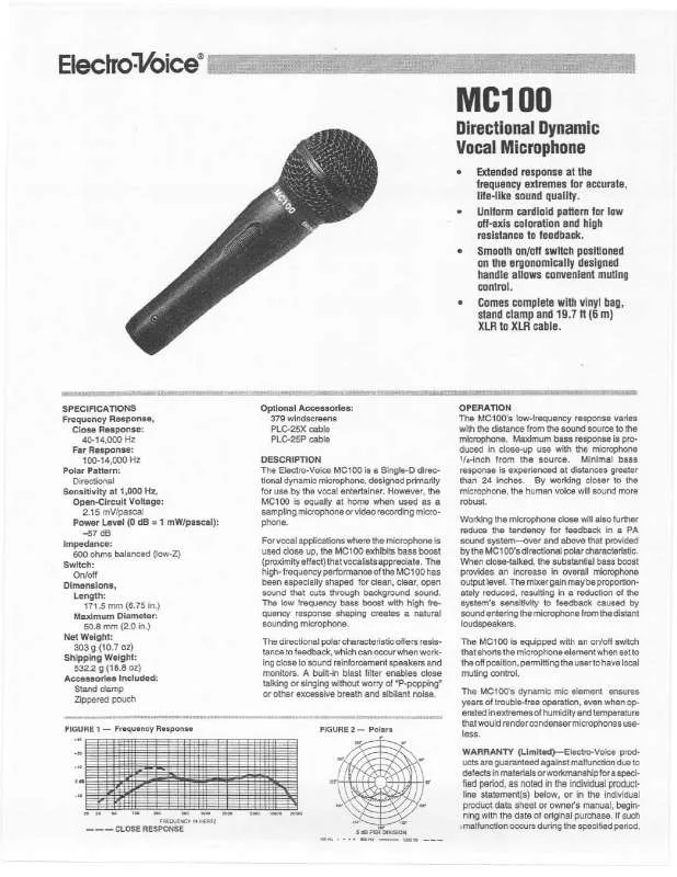 Mode d'emploi ELECTRO-VOICE MC100