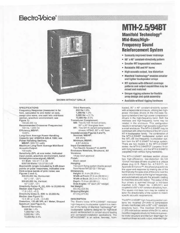Mode d'emploi ELECTRO-VOICE MTH 2.5-94BT