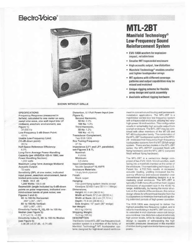 Mode d'emploi ELECTRO-VOICE MTL-2BT