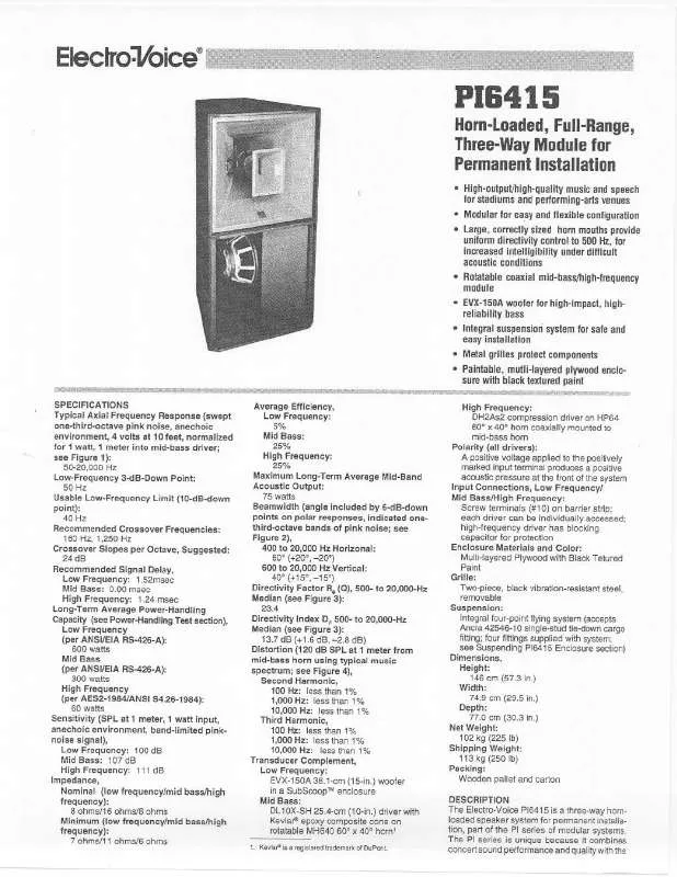 Mode d'emploi ELECTRO-VOICE PI6415