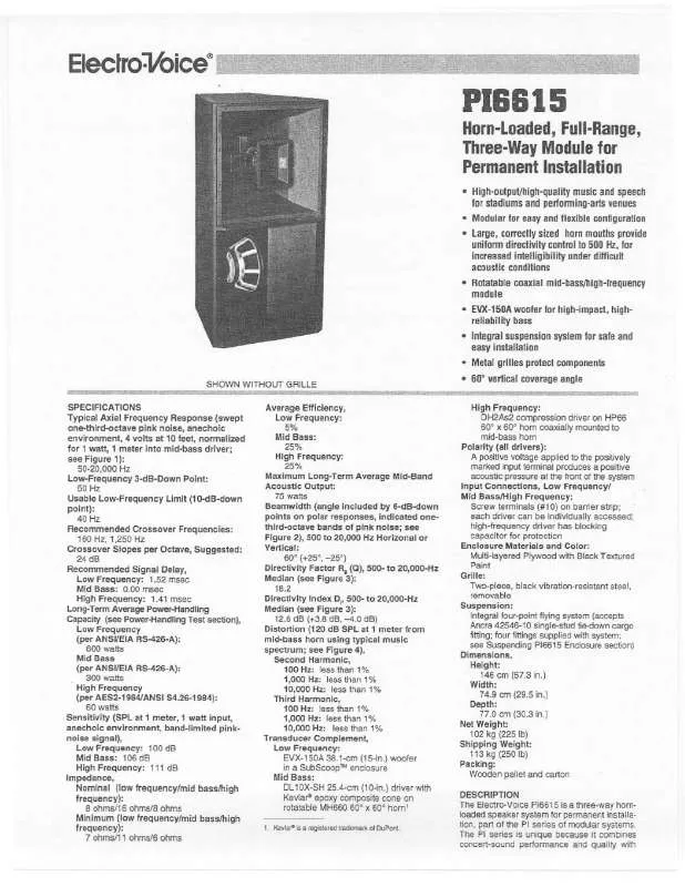Mode d'emploi ELECTRO-VOICE PI6615