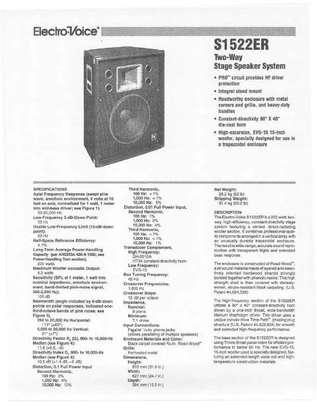 Mode d'emploi ELECTRO-VOICE S1522ER