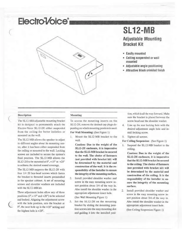 Mode d'emploi ELECTRO-VOICE SL12-MB