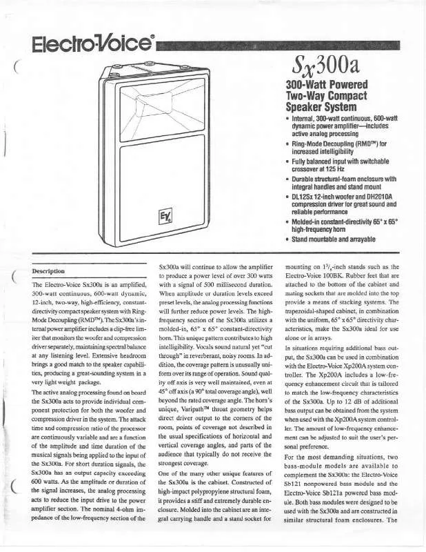 Mode d'emploi ELECTRO-VOICE SX300A