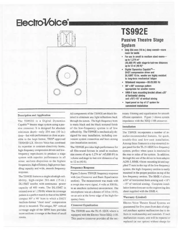 Mode d'emploi ELECTRO-VOICE TS992E