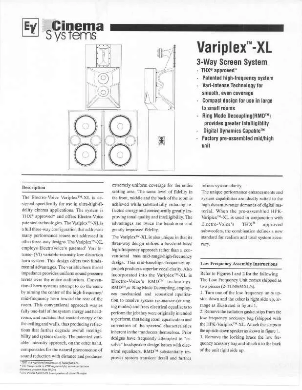 Mode d'emploi ELECTRO-VOICE VARIPLEX-XL