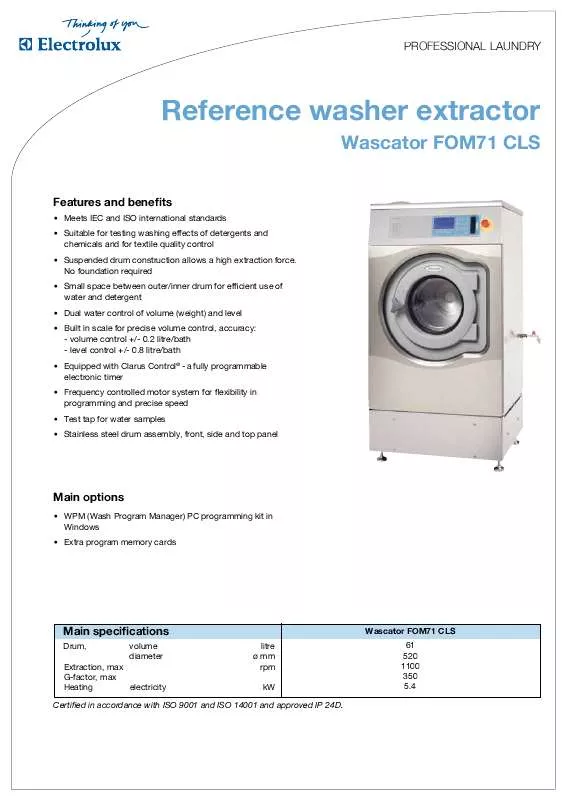 Mode d'emploi ELECTROLUX LAUNDRY SYSTEMS FOM71 CLS