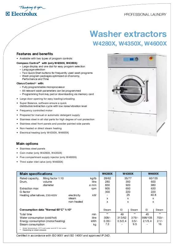 Mode d'emploi ELECTROLUX LAUNDRY SYSTEMS W4600X
