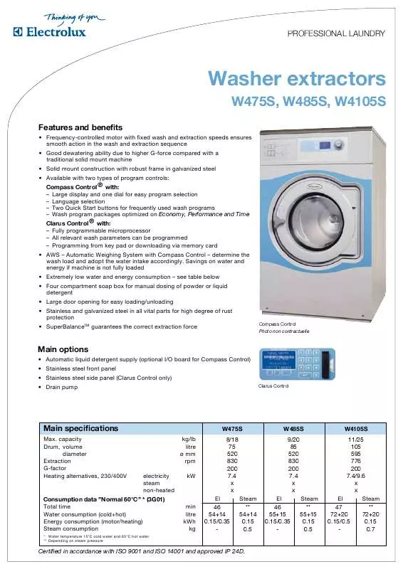 Mode d'emploi ELECTROLUX LAUNDRY SYSTEMS W485S