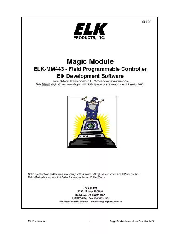 Mode d'emploi ELK PRODUCTS ELK-MK400