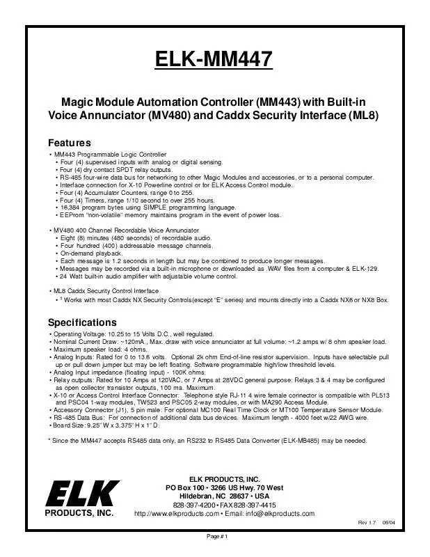 Mode d'emploi ELK PRODUCTS ELK-MM447