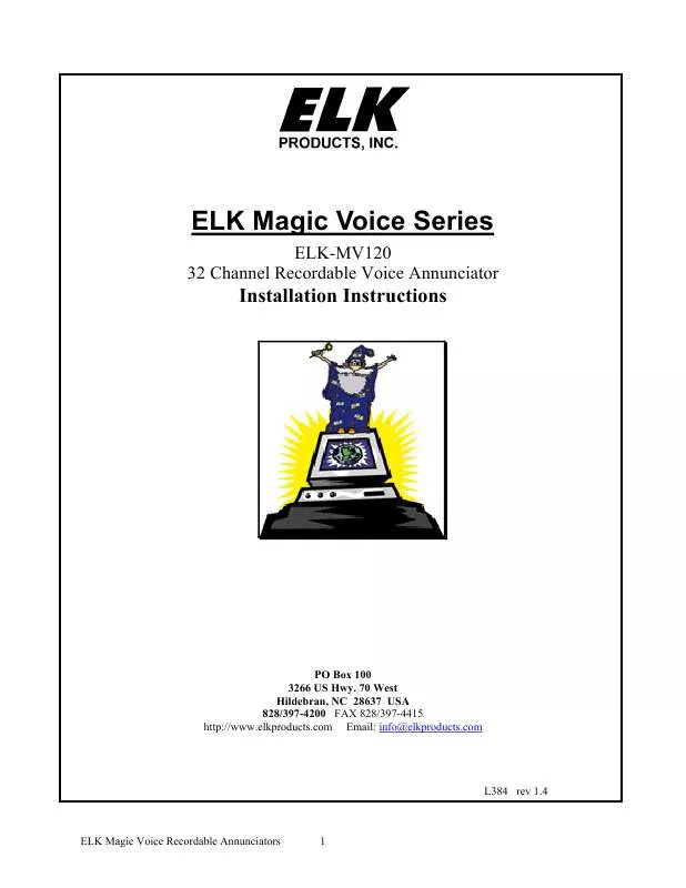 Mode d'emploi ELK PRODUCTS ELK-MV120
