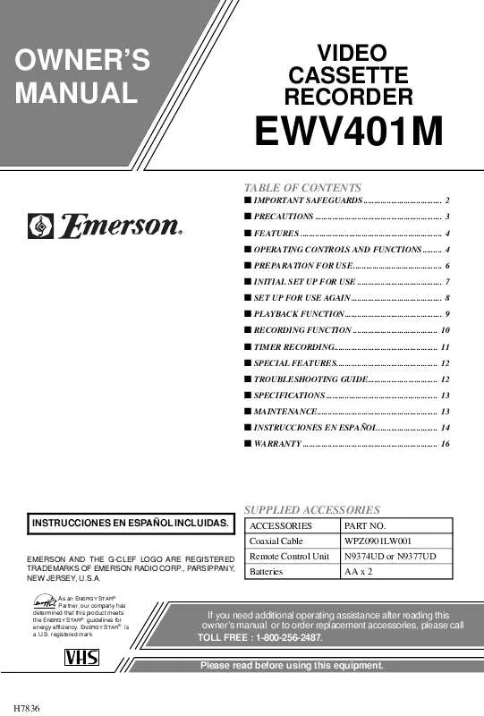 Mode d'emploi EMERSON EWV401M