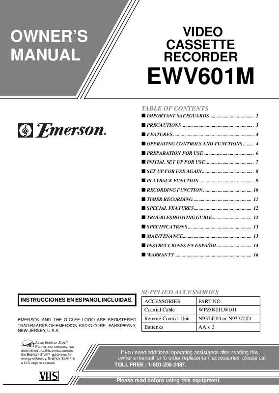 Mode d'emploi EMERSON EWV601M