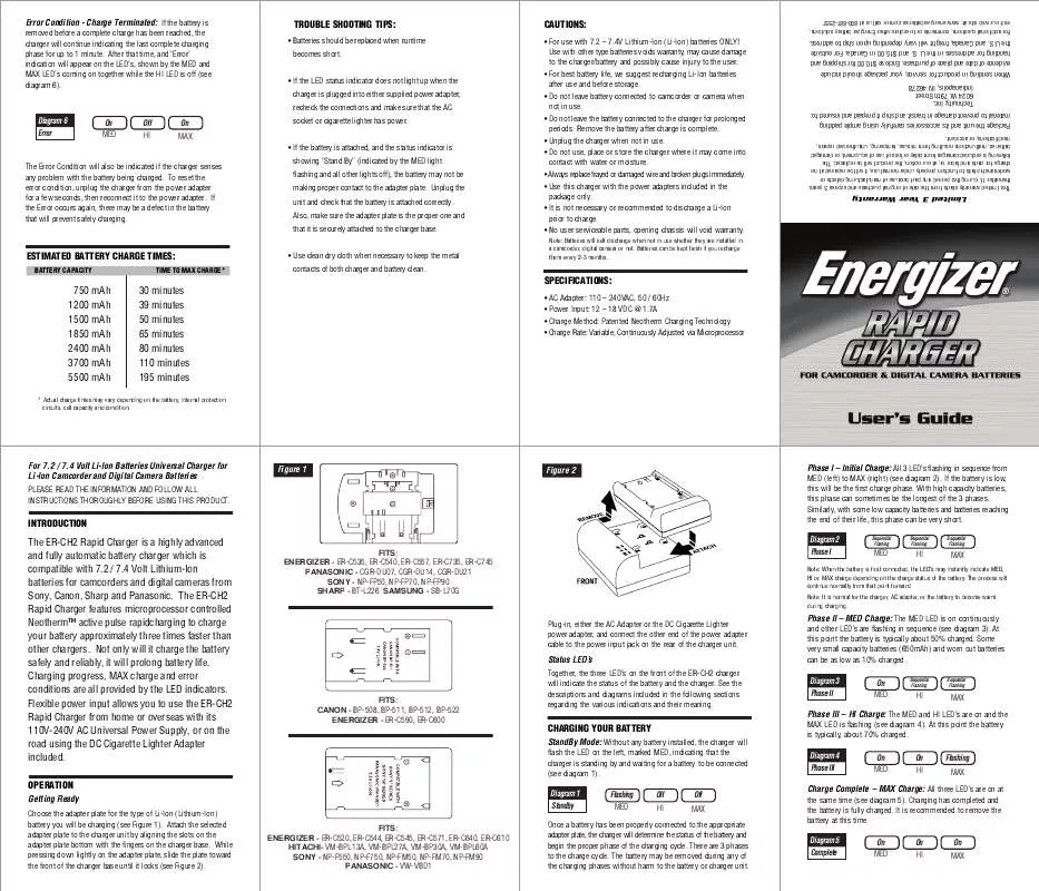Mode d'emploi ENERGIZER ER-CH2