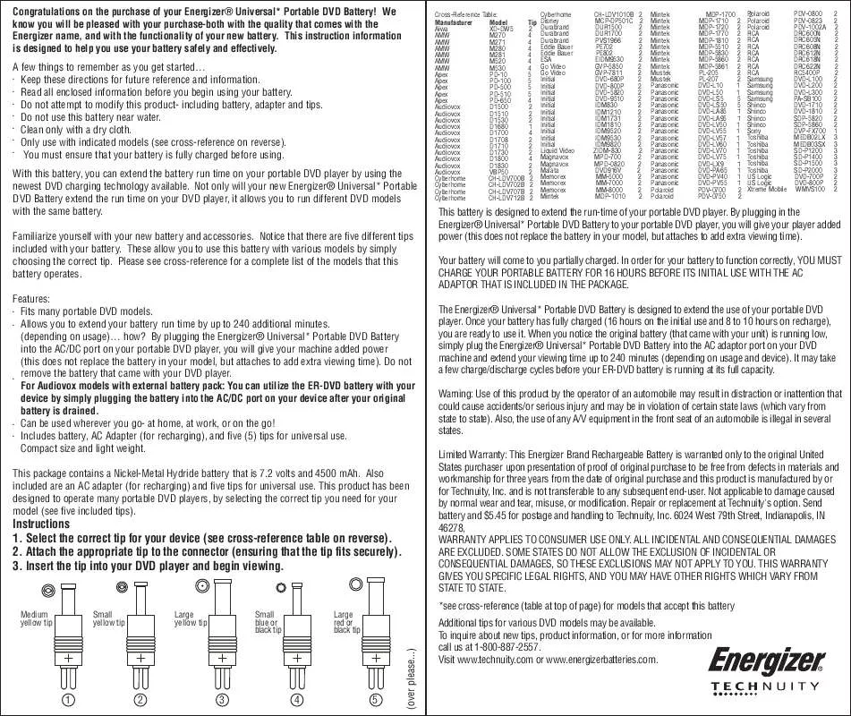 Mode d'emploi ENERGIZER ER-DVD