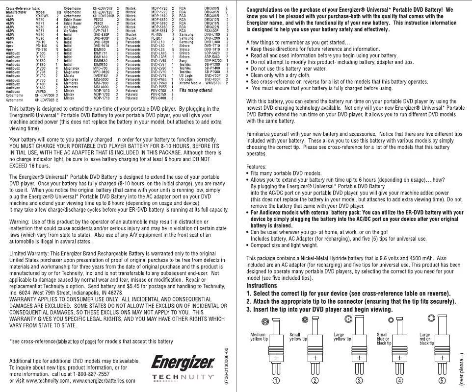 Mode d'emploi ENERGIZER ER-DVDMAX