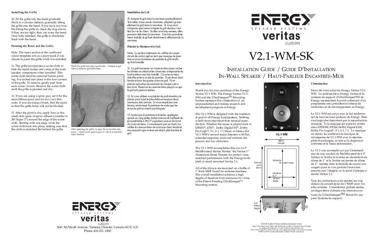 Mode d'emploi ENERGY SPEAKER SYSTEMS V21-WM-SK