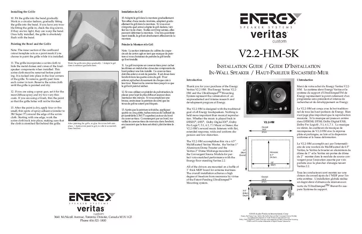 Mode d'emploi ENERGY SPEAKER SYSTEMS V22-HM-SK