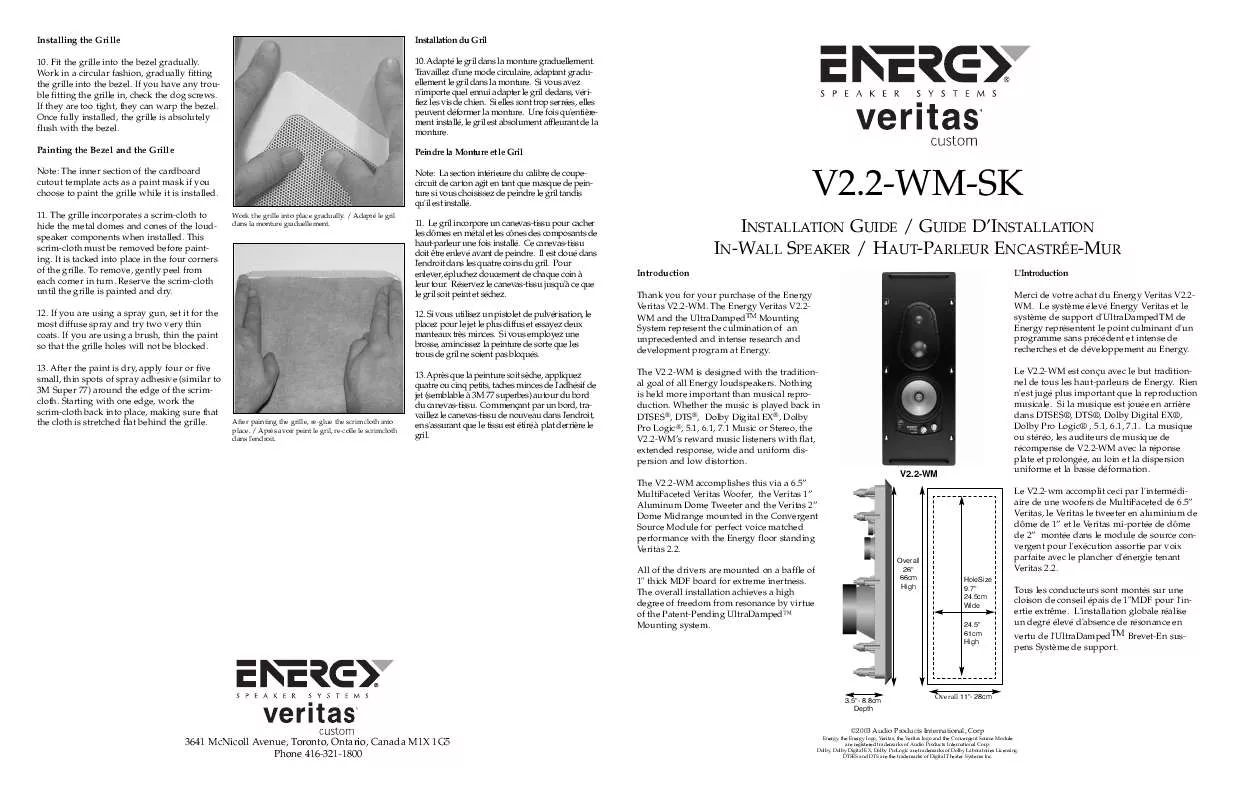 Mode d'emploi ENERGY SPEAKER SYSTEMS V22-WM-SK