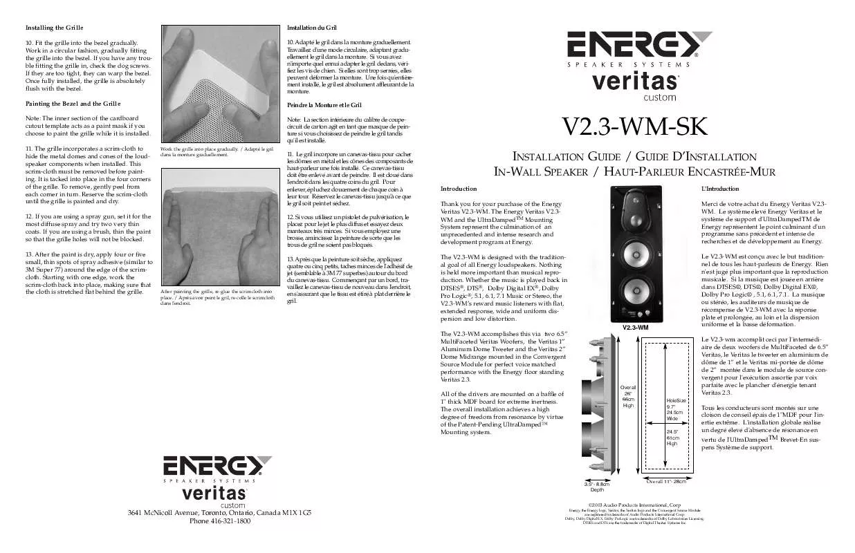 Mode d'emploi ENERGY SPEAKER SYSTEMS V23-WM-SK
