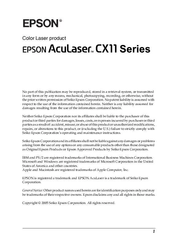Mode d'emploi EPSON ACULASER CX11NFT
