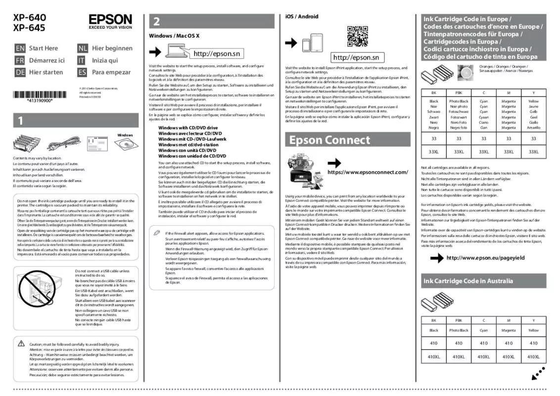 Mode d'emploi EPSON EXPRESSION PREMIUM XP-645 & XP 645,MV