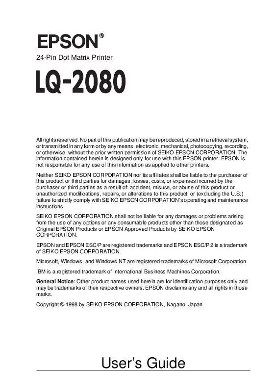 Mode d'emploi EPSON LQ-2080